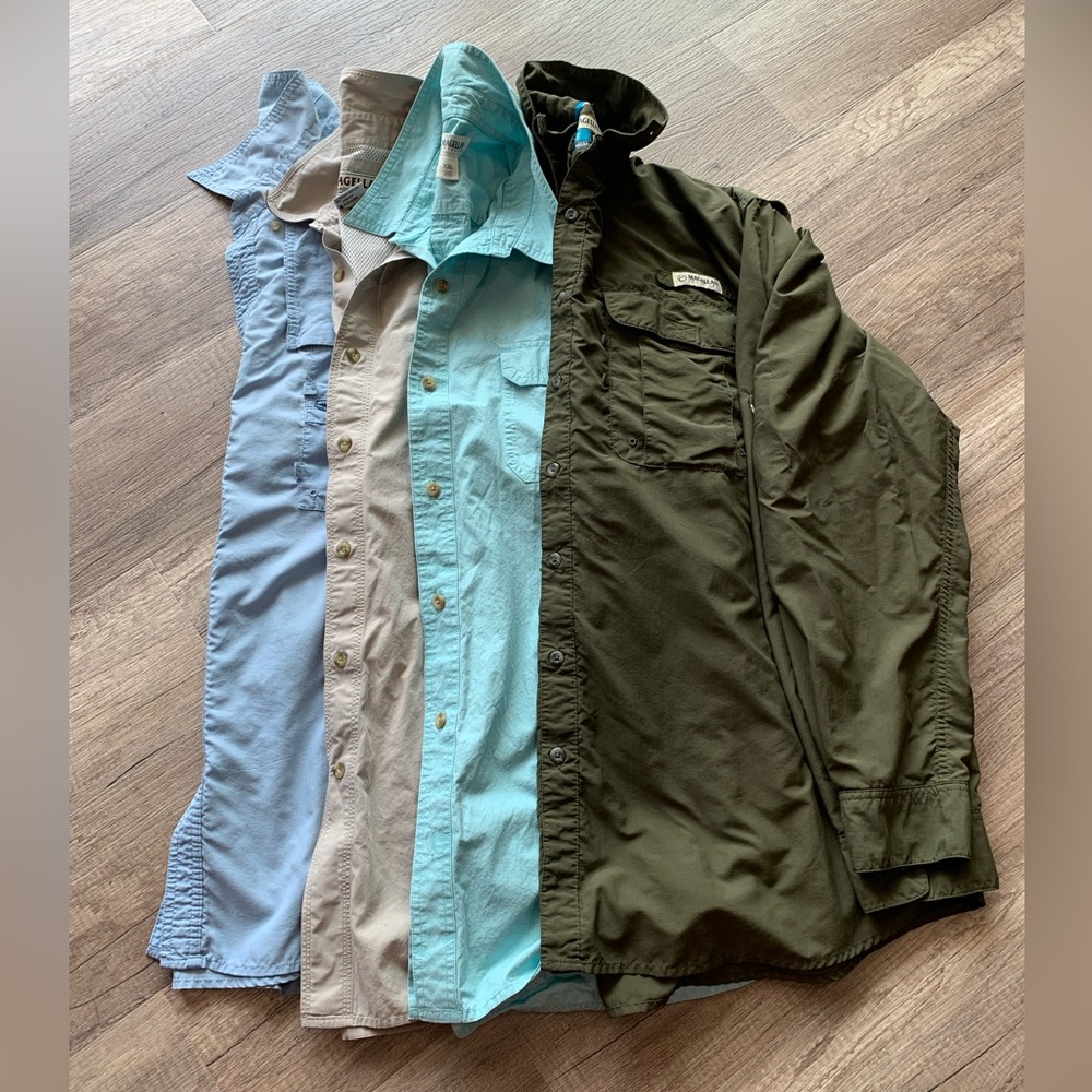 MAGELLAN Men 3 Short 1 Long Sleeve Fisherman Sport LOT of 4 button up Shirts XXL